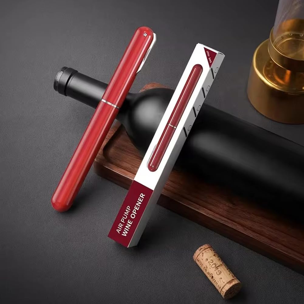 Sacacorchos Aire,2 in 1 Vino Presión de Aire Abrebotellas,Sacacorchos Aire Presion,Abridor de Vino Aire Comprimido Presión,Sacacorchos,Para amantes del vino,Fiestas y cenas,Rojo
