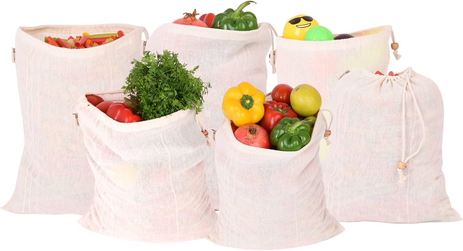 Earthy Fab 100% Cotton Fridge Storage Bag for Vegetables and Fruits Multipurpose, Reusable, Eco Friendly. Set of 12