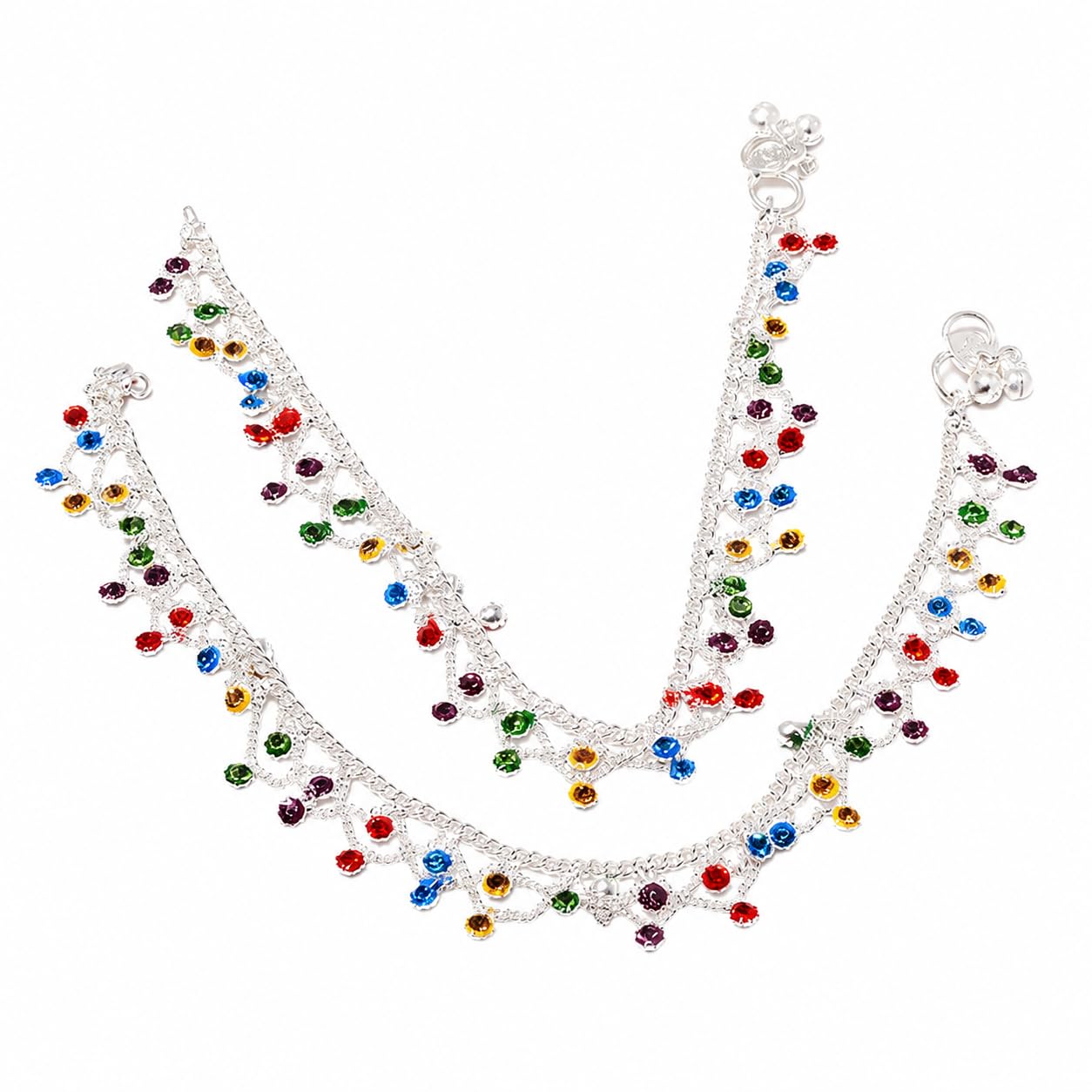 Silver-Tone Anklet Set with Black Beads, Evil Eye Charm, Crystal Stones and Traditional Designer Pattern, Festive and Daily Wear Payal Jewelry Collection-image-18