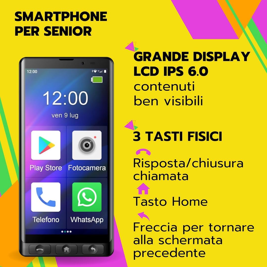 SAIET - Cellulare Smart Senior STS600 MAX Per Anziani 4G e Bluetooth - Tasti e Lettere Grandi - Custodia Protettiva Inclusa - Smartphone con Whatsapp e SOS