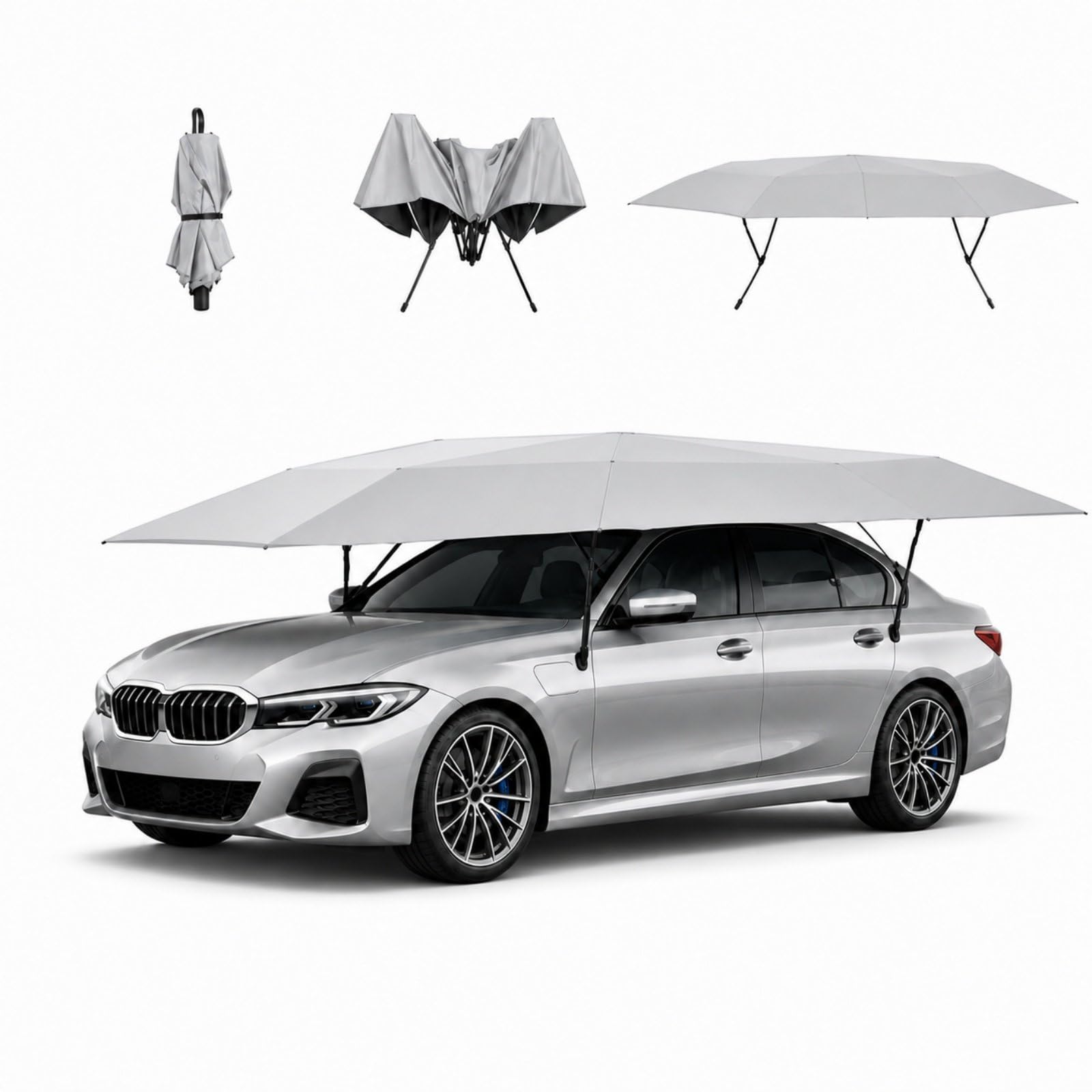 HCAUYNN Fully Automatic Car Umbrella Cover 4.2/4.8/5.2m with Remote Control, Folded Portable Car Canopy Sun Shade Tent, Waterproof Car Shelter for Outdoor Parking, Keeps Your Vehicle Cool Gray-5.2m