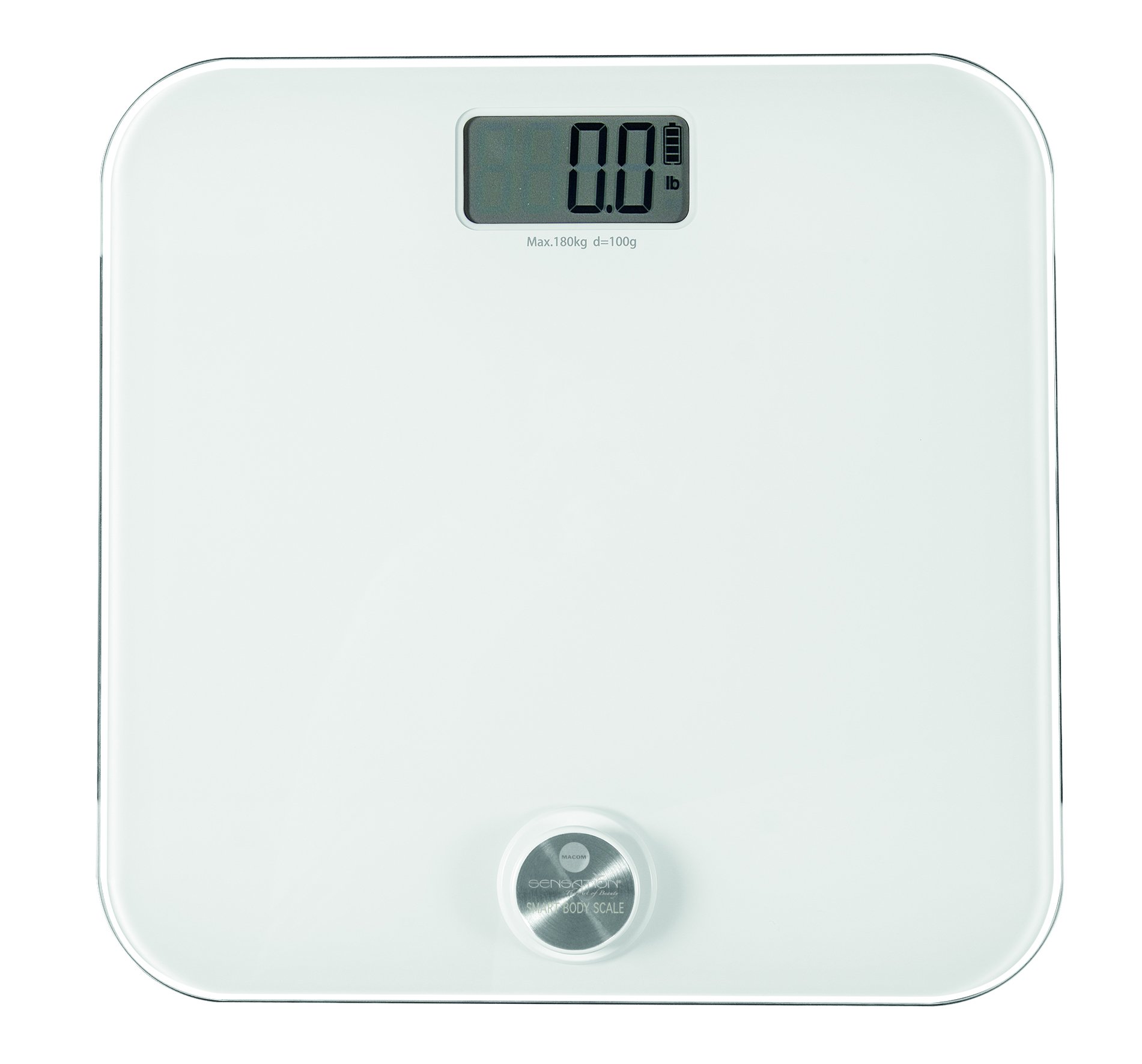 MACOM, Pesapersone Elettronica Senza Batterie ricaricabile manualmente, si ricarica semplicemente premendo il pulsante, divisione 100 gr, peso massimo 180 Kg, Sensation 869 Smart Body Scale