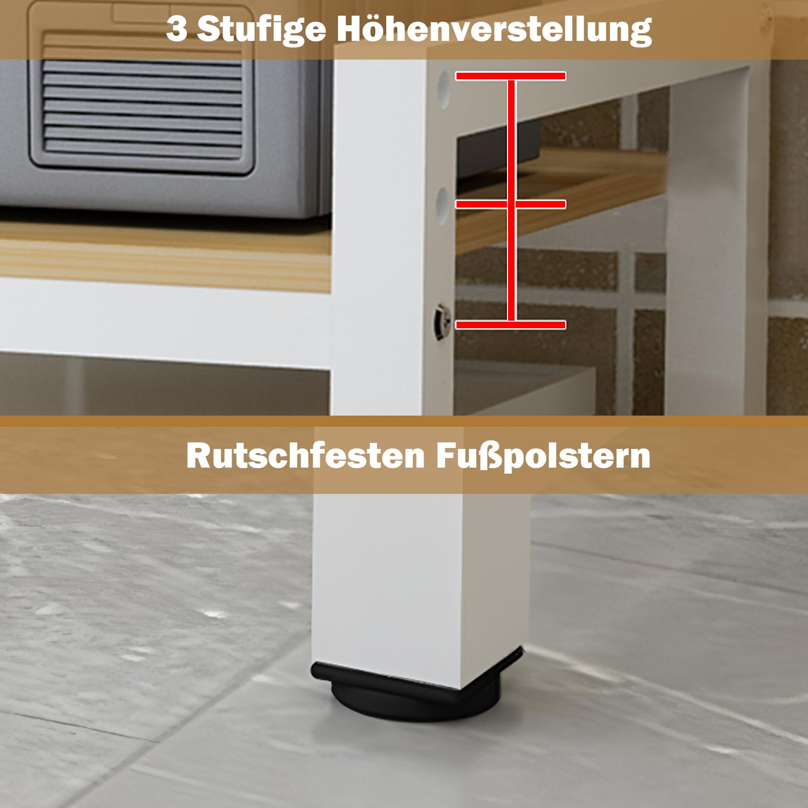 Waschmaschinenregal, Höhenverstellbarer Waschturm, Ohne Bohren, Zweistufig höhenverstellbares Regal, für Badezimmer und Waschküche, Tragkraft 300 kg
