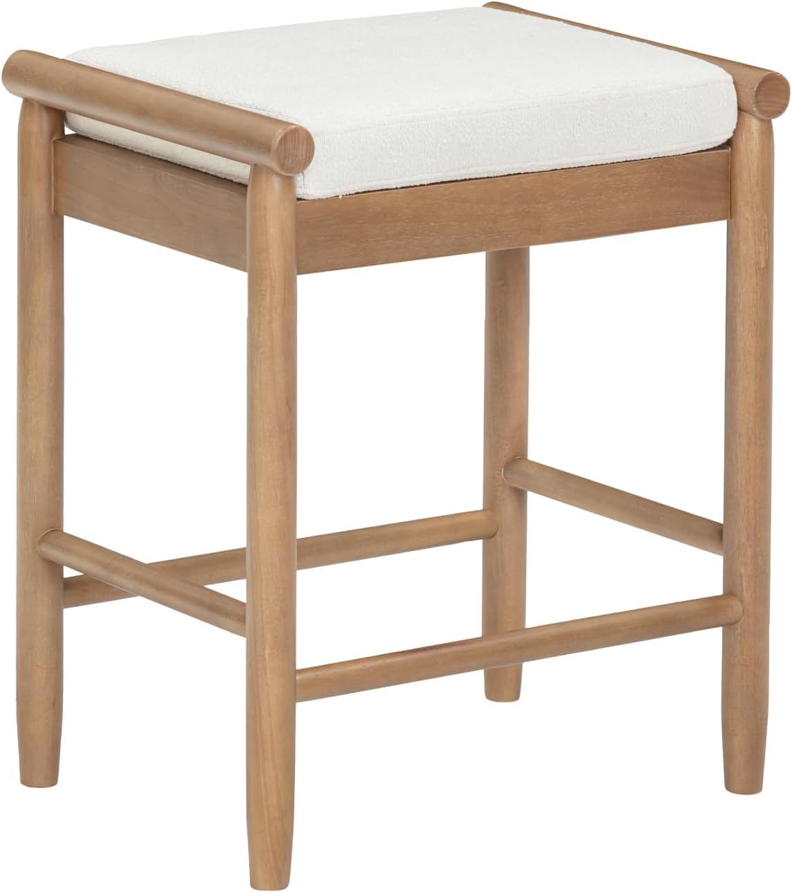Nathan James Kirsten Scandinavian Backless Wooden Bar Stool, Boucle Bar Stool with Tapered Solid Wood Legs, Boucle/Light Brown