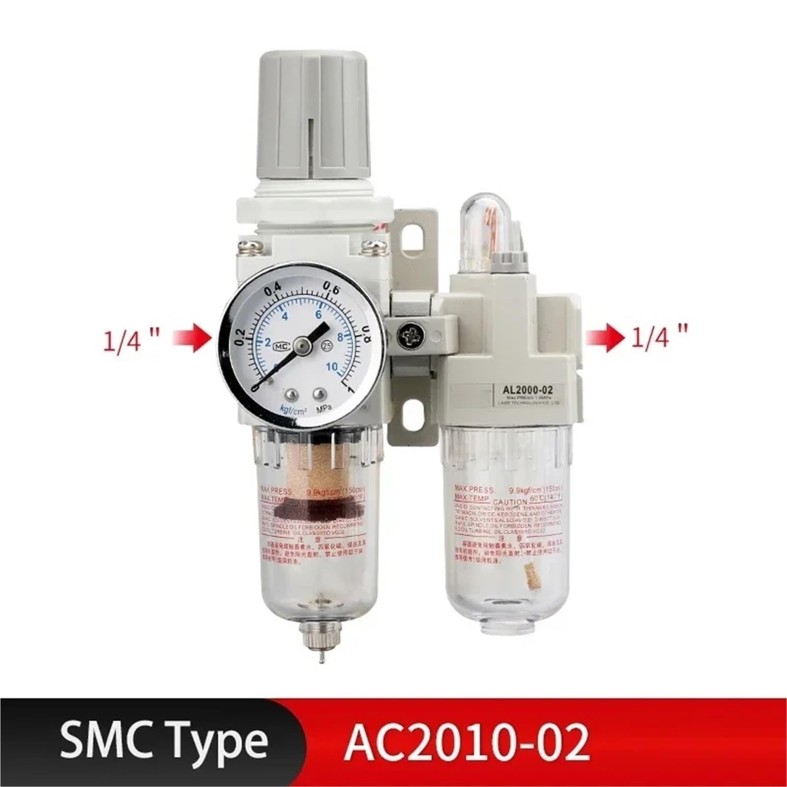 AC2010-02 AC3010-03 AC4010-04 Regulador de presión neumático Separador de Agua y Aceite Compresor de Drenaje Manual Filtro de Aire.(AC2010-02)