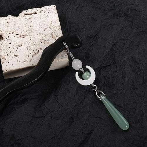 Miniatura 7 de Palillos de pelo de estilo chino Hanfu con borla de luna, horquilla de madera negra, pin de moño, palillos para el cabello para mujeres y niñas (B)