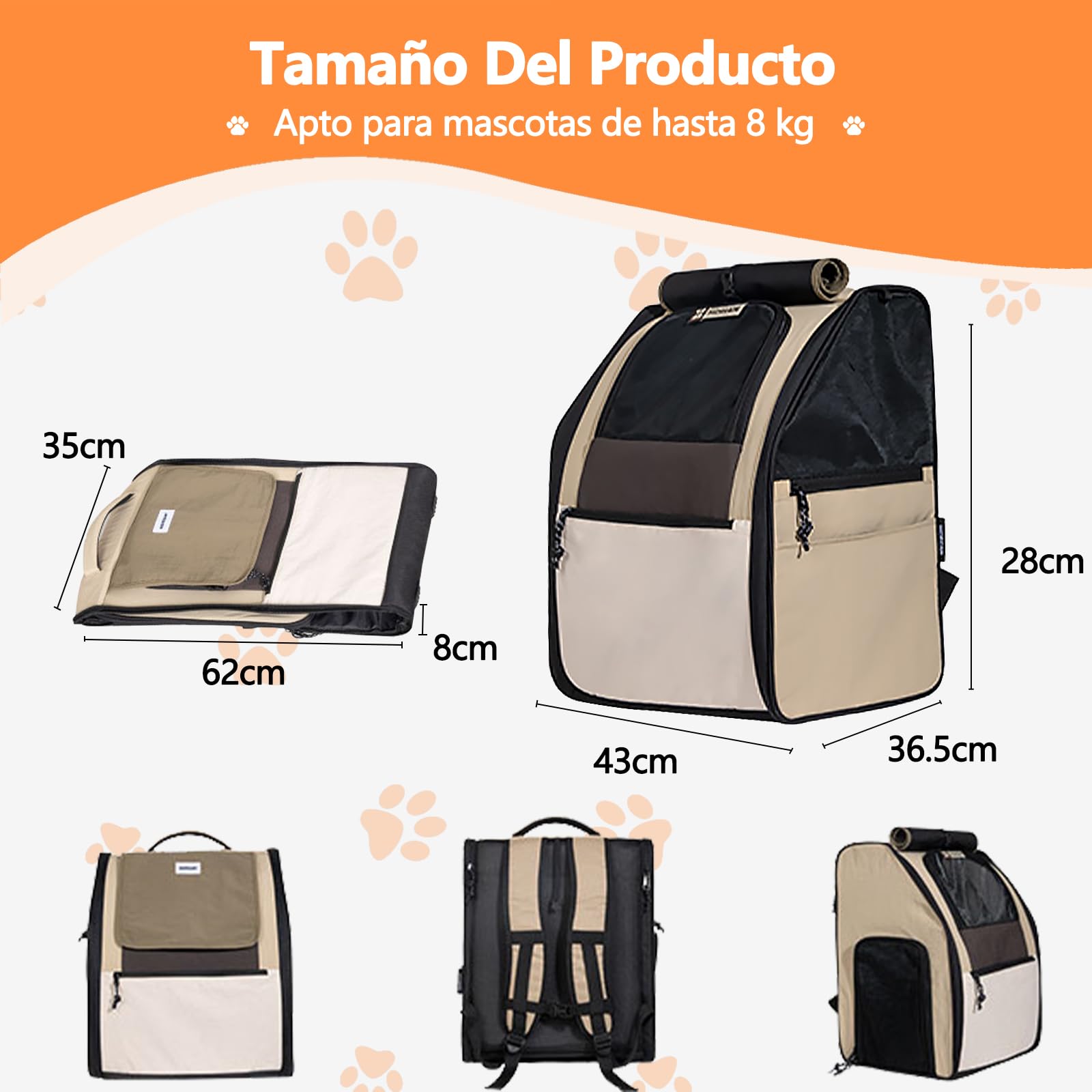 Galatée Mochila para Mascotas Fabricada En Tela Oxford y Nailon, Espaciosa y Transpirable, Impermeable y Resistente a Los Arañazos, con Forma 3D para Evitar Que Se Deforme, Plegable (Marrón)