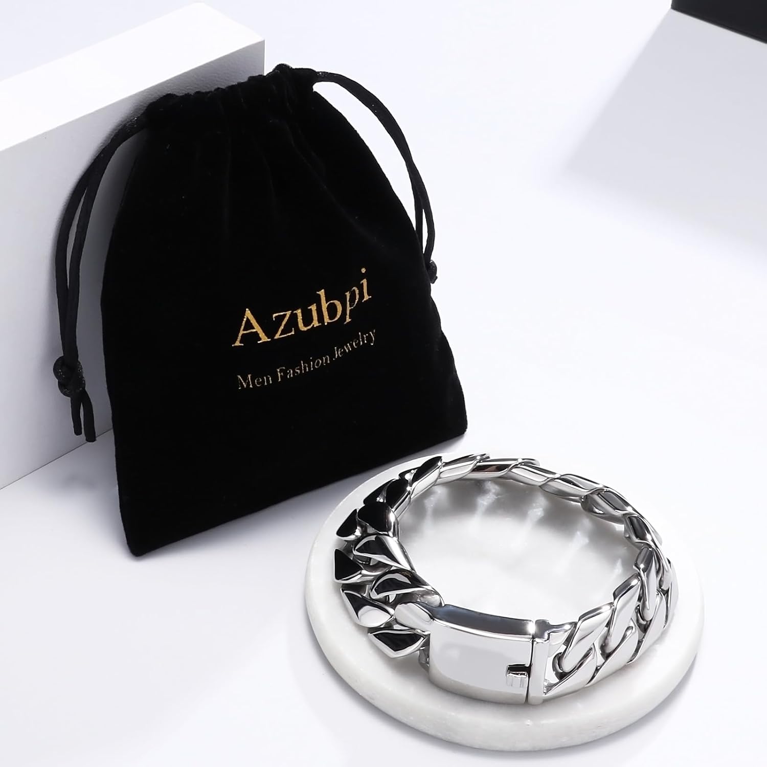 Men's Stainless Steel Cuban Bracelet Vintage Large Silver Bracelets for Men Masculine Polished Jewelry for Him