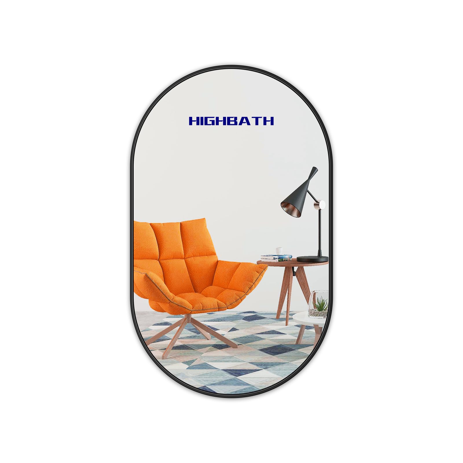 HIGHBATH Espejo ovalado para pared, 50 x 70 cm, espejos ovalados con marco de metal, espejos grandes de baño, espejo de pared negro para sala de estar, dormitorio, decoración de entrada