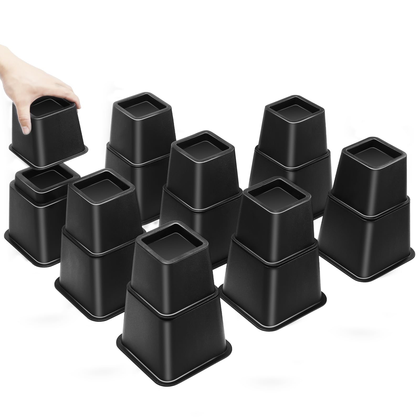 Bed Riser/Furniture Lift Bed/Bed risers/Furniture Lifter/Table risers/Frame Risers 3,5 or 8 in Create Under Bed Storage Heavy Duty for Furniture Height Adjustment Black (8 Pack, 8 Inch)