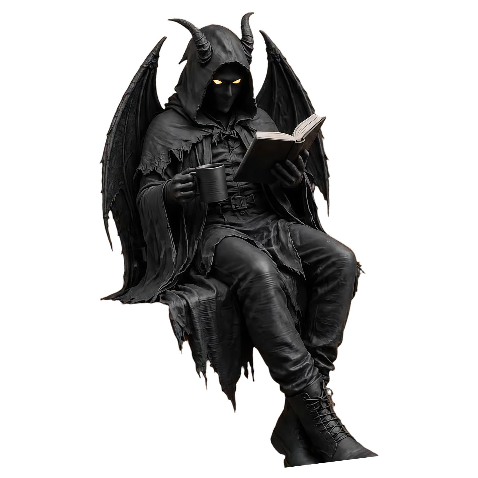 Shelf Sitter Gothic Reading Figurine Resin Decor for Dark Fantasy Rooms, Bookcases, and Desktop Display Styling Gothic Reading Figurine Dark Fantasy Shelf Sitter Decor Bookshelf Statue Desk Ornament