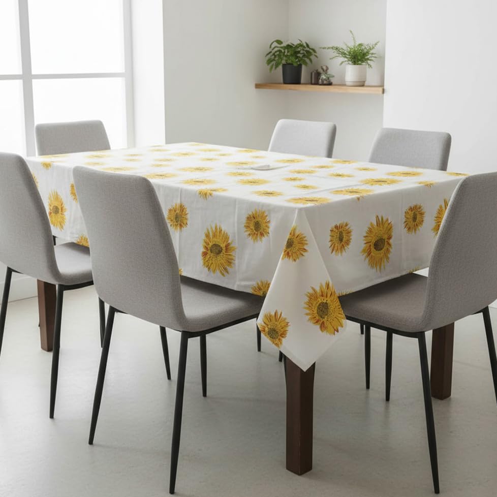 Image of HOMEMONDE 100% Cotton Premium Dining Table Cover Rectangular Table Cloth for 6 Seater Dining Table - Floral Printed for Home Decor (233 x 114 cm, Sun Flower - Multicolor)