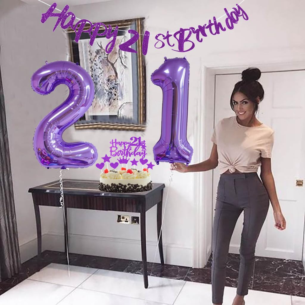 Decoración Cumpleaños 65 Años Mujer – Kit Completo Globos Púrpura, Banderola Y Topper Para Tarta