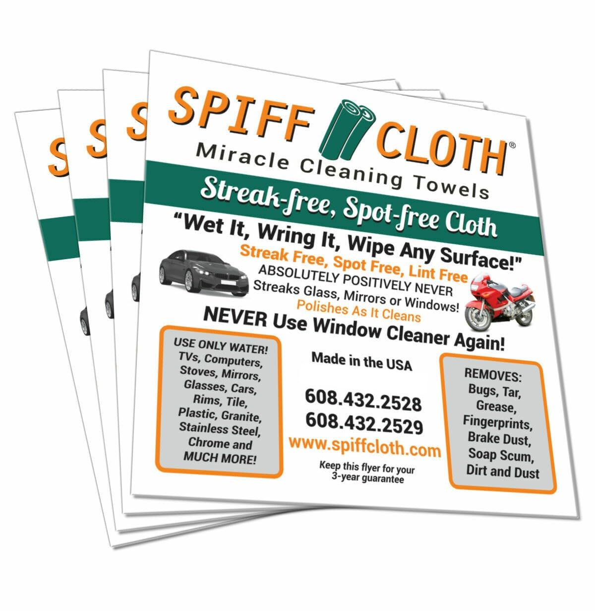 4-Count, Miracle Cleaning Towels, Streak-Free, Cleans with Just Water, 16" x 16" Reusable Washable Cloths