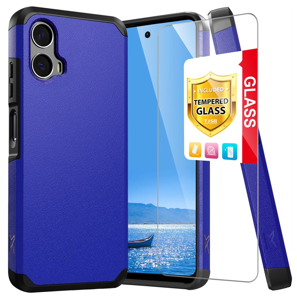 TJS Compatible for Motorola Moto G 5G (2024) Case, with Tempered Glass Screen Protector, Dual Layer Hybrid Magnetic Support Shockproof Heavy Duty