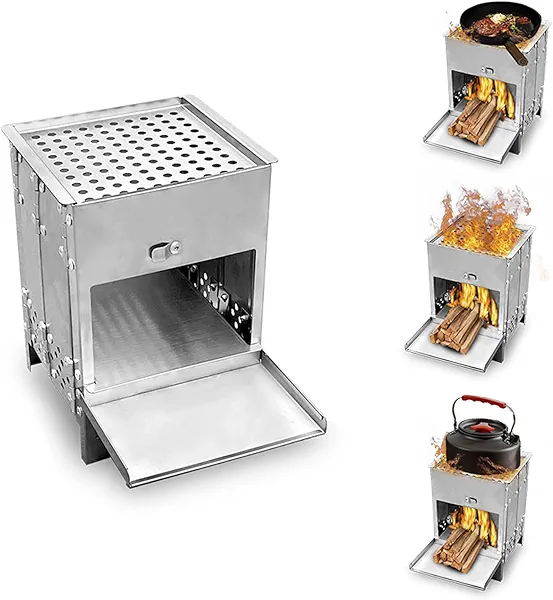 WOTHSI Collapsible Camping Stove, Stainless Steel 304# Grill, Small Woodstove for Camping and Outdoor Cooking