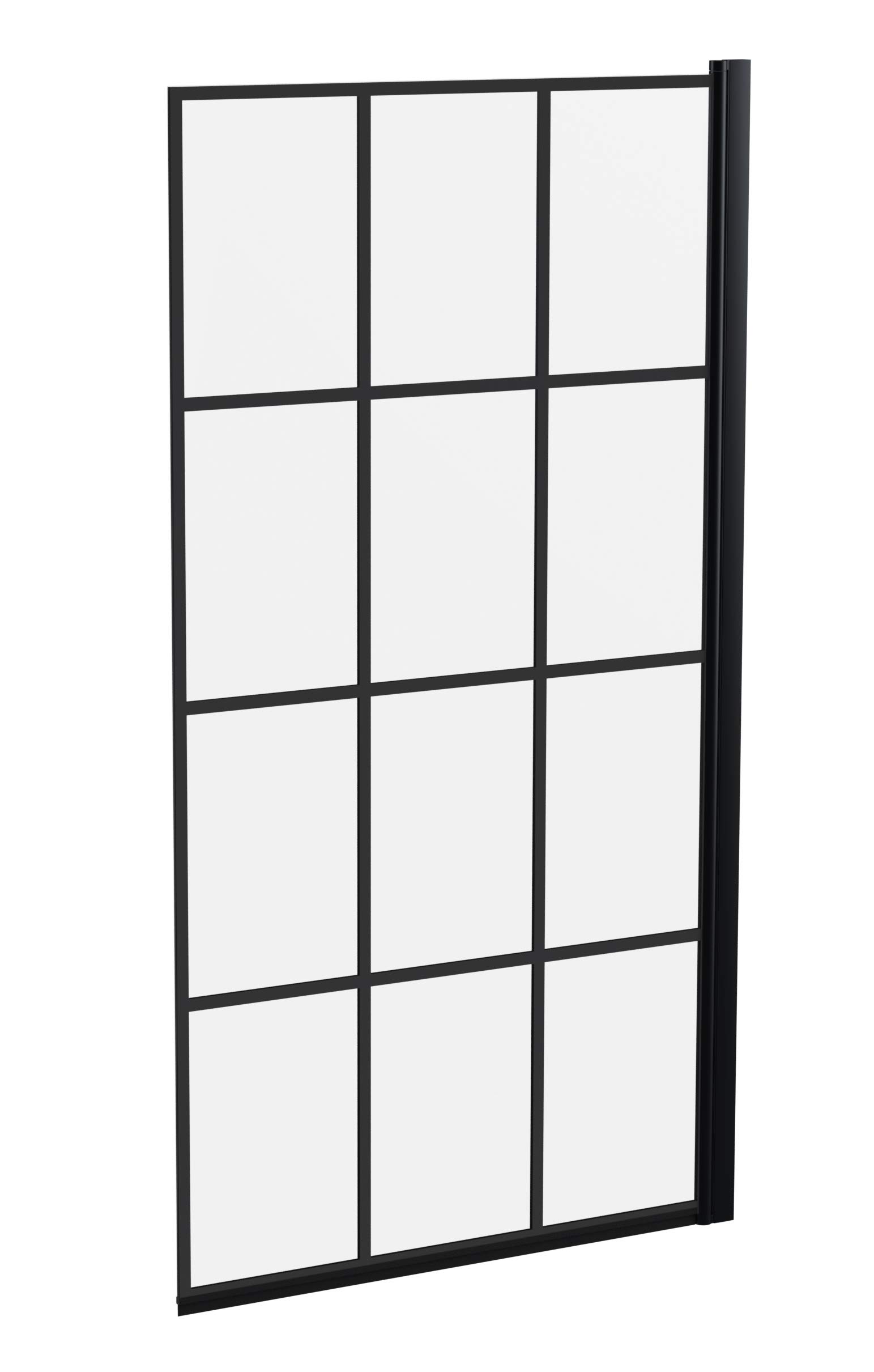 Nuie Satin Black Nssqbf Pacific | Modern Bathroom Reversible 6Mm Toughened Safety Glass Square Black Framed Shower Bath Screen, 1435Mm, Matt Black