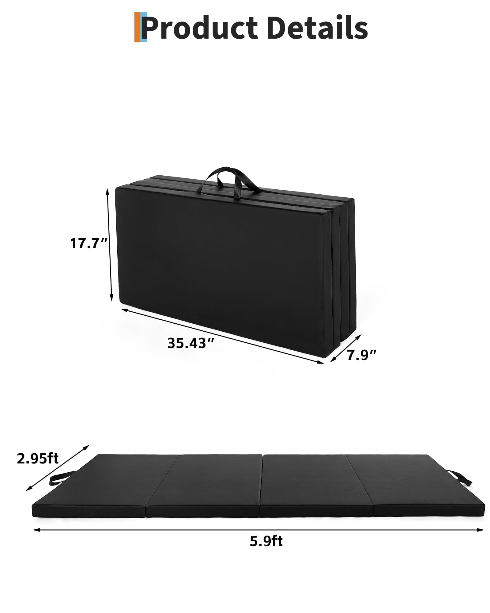Esterilla plegable para gimnasia (180 x 90 cm, 4 compartimentos), color negro