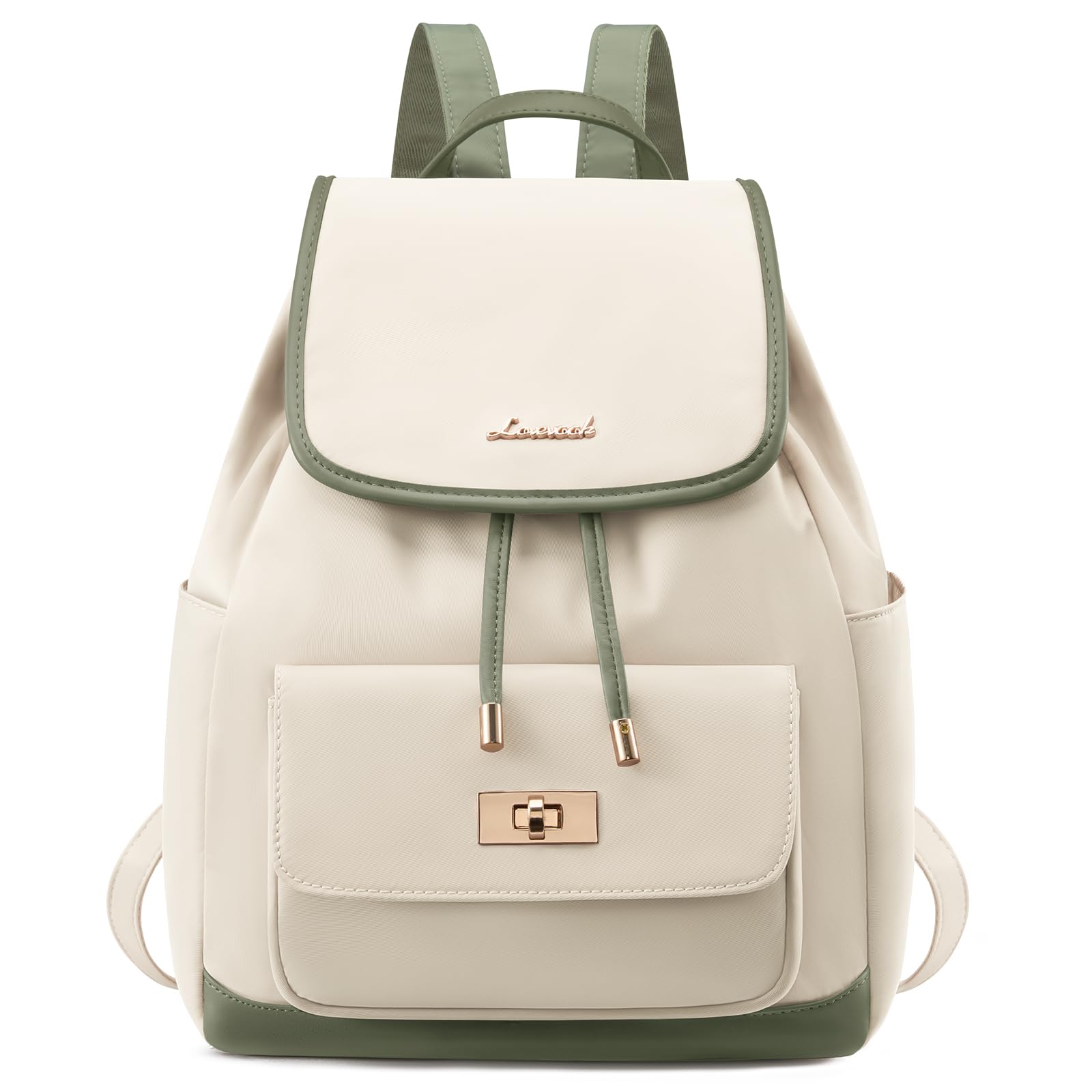 LOVEVOOK Rucksack Damen Klein, Leichter Cityrucksack Damen, Mini Backpack Elegant, Tagesrucksack mit Große Wasserflaschentasche, Backpack Women für Arbeit, Alltag, Reise, Uni, Beige-grün