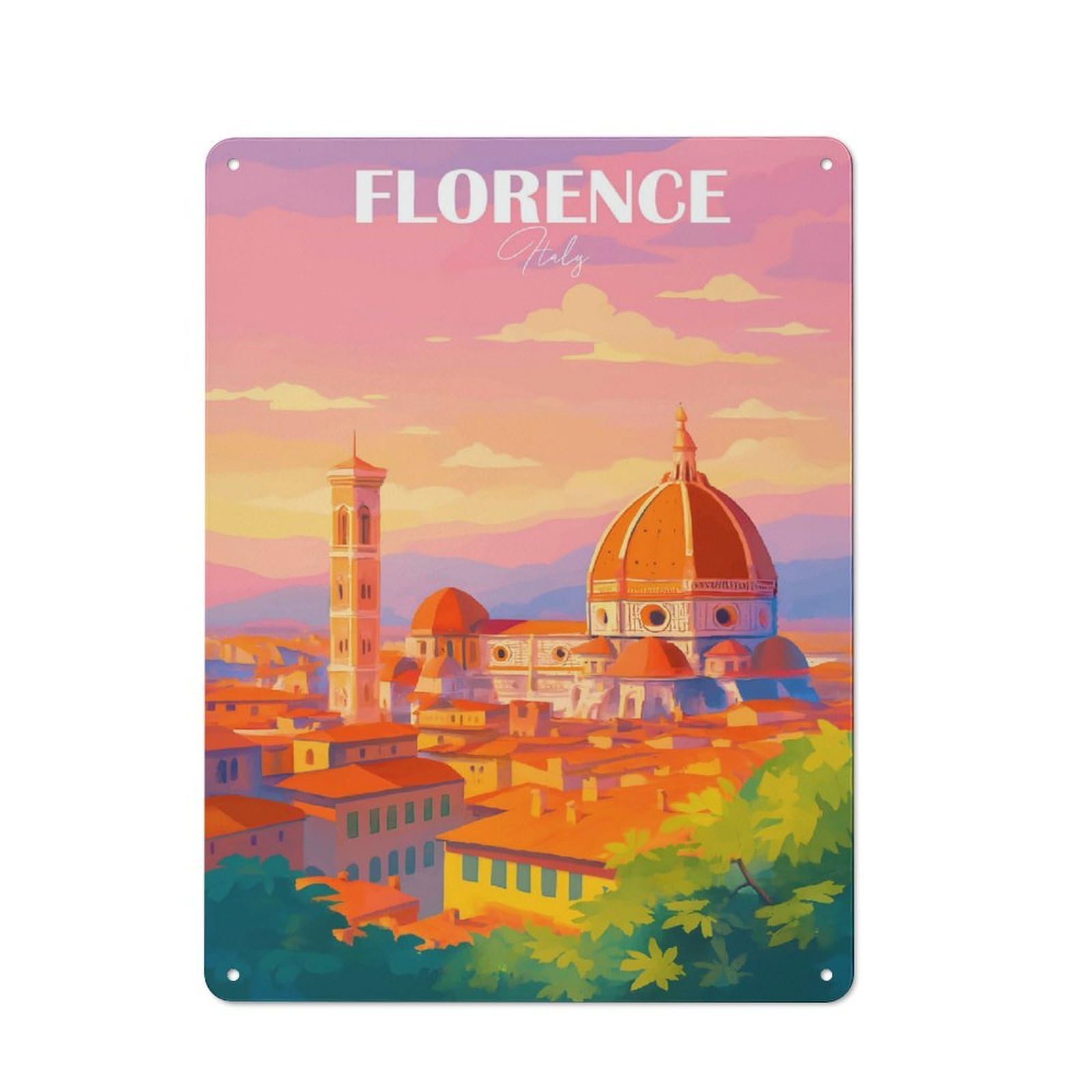 Junmoney Style-13 Vintage Tin Sign 40X30cm With Florence, Italy Cityscape Art For Home Bar Wall, Metal Sign Decor For Home Bars And Entertaining Spaces
