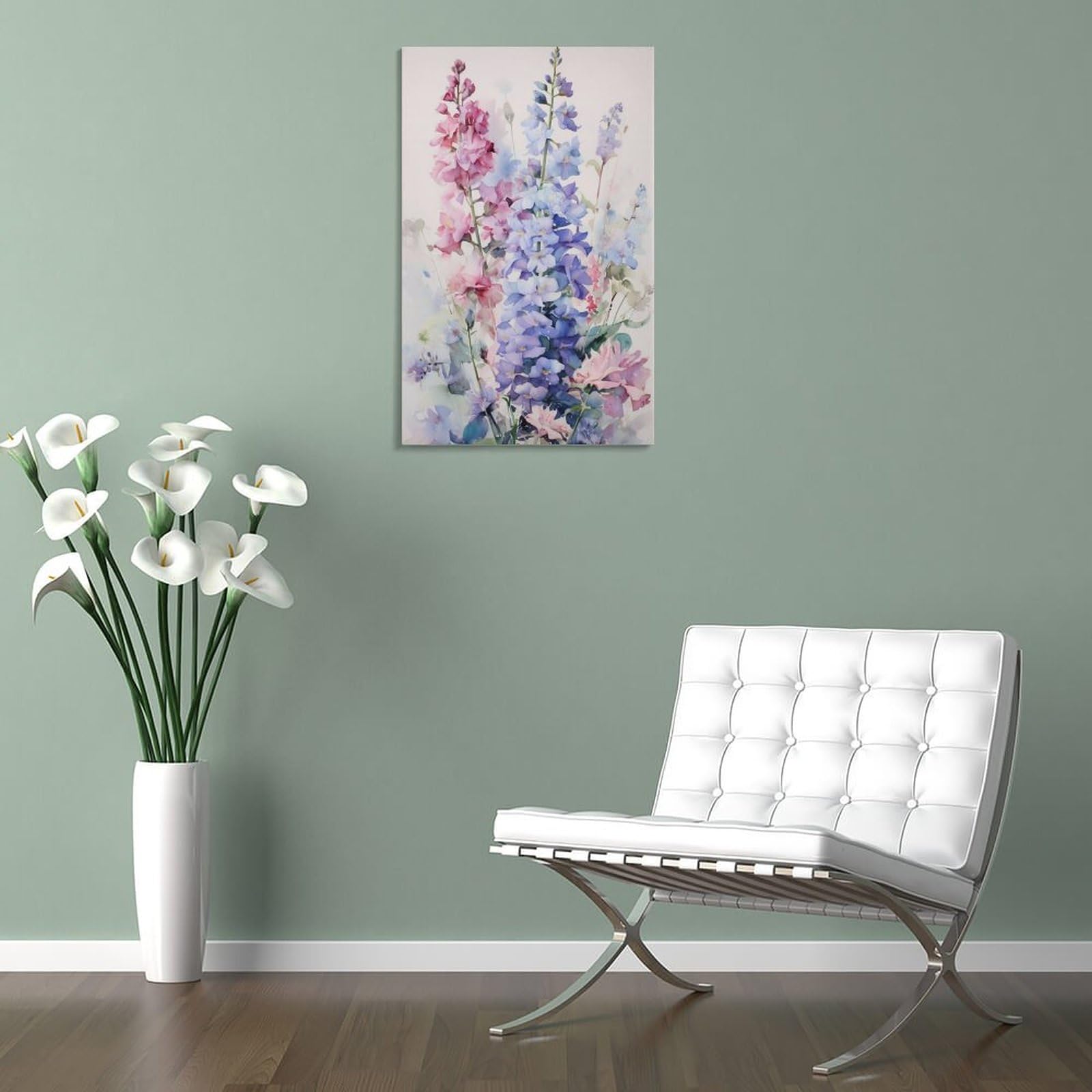 Amazon.co.jp: 絵画 高デルフィニウムの花の水彩画インテリア 絵画