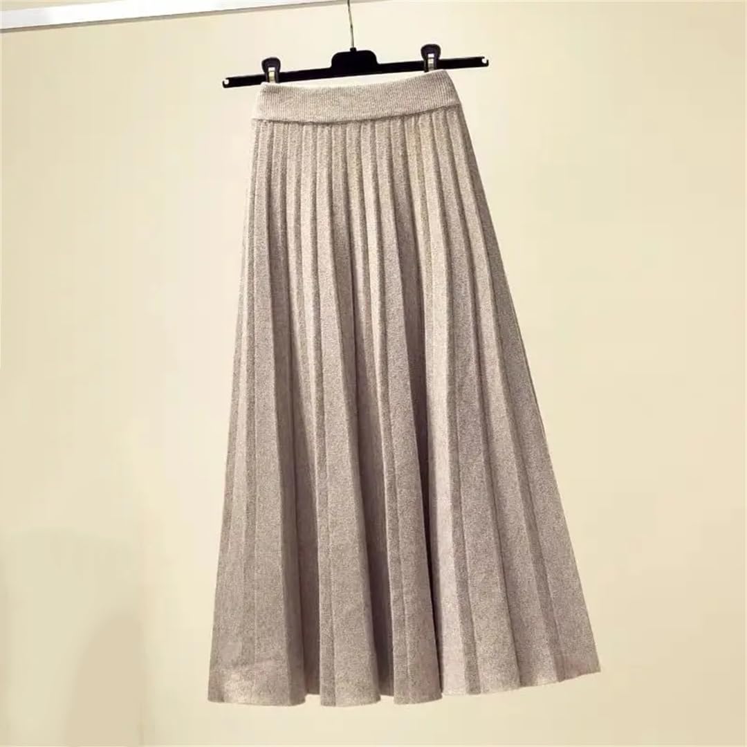 Gonna da donna in maglia a vita alta, linea ad A, di media lunghezza, gonna a pieghe spessa