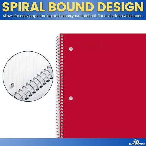 Miniatura 6 de 1InTheOffice Cuaderno de espiral de rayas anchas, 1 materia, 8 x 10.5 pulgadas, 3 agujeros perforados, 70 hojas, colores surtidos, cuadernos