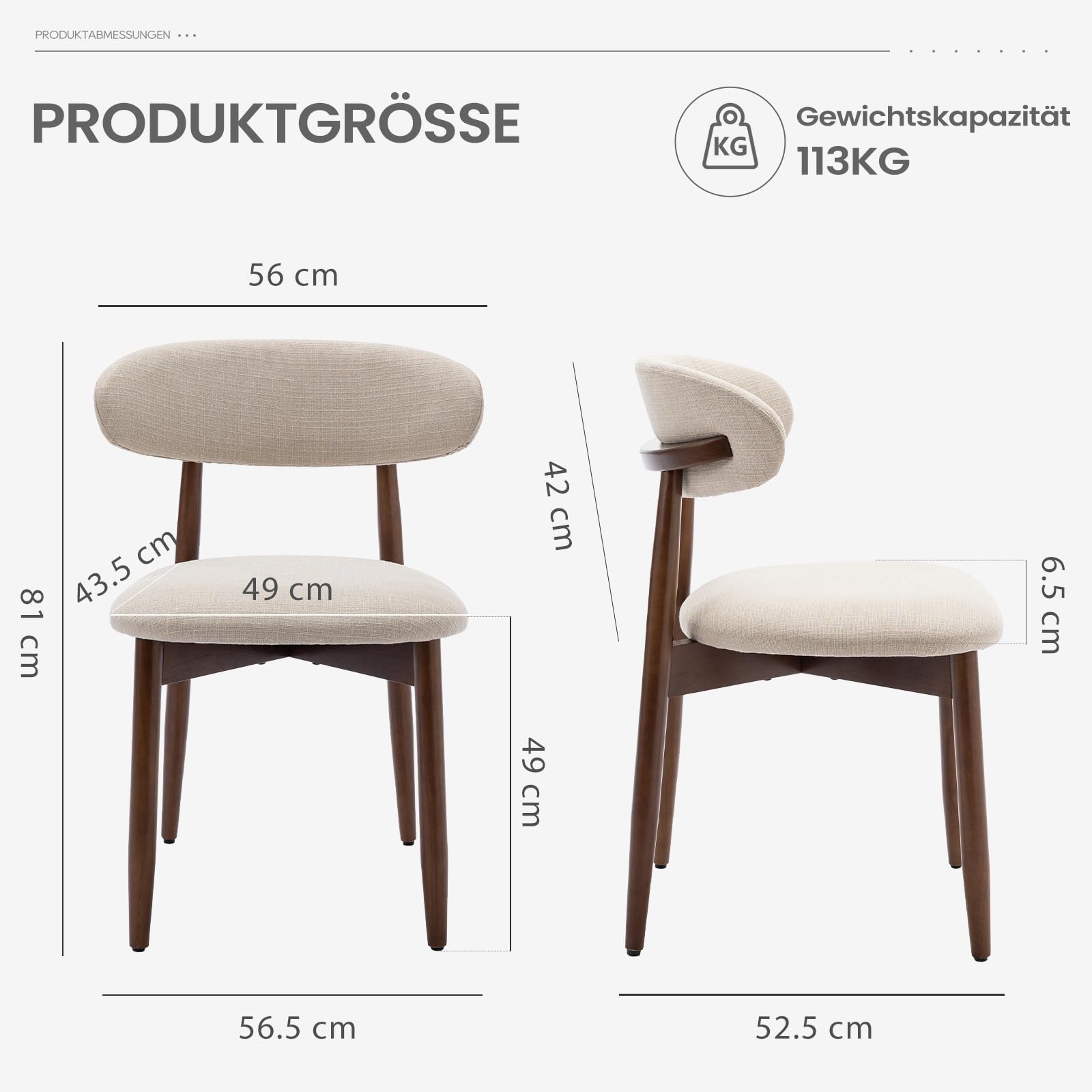 COLAMY Esszimmerstühle 2er Set, Polsternder Stühle Esszimmer mit Rückenlehne, Moderne Küchenstühle Gepolstert, Stoff Dining Chairs mit Back und Holzbeinen für Esszimmer, Küche, Restaurant, Beige