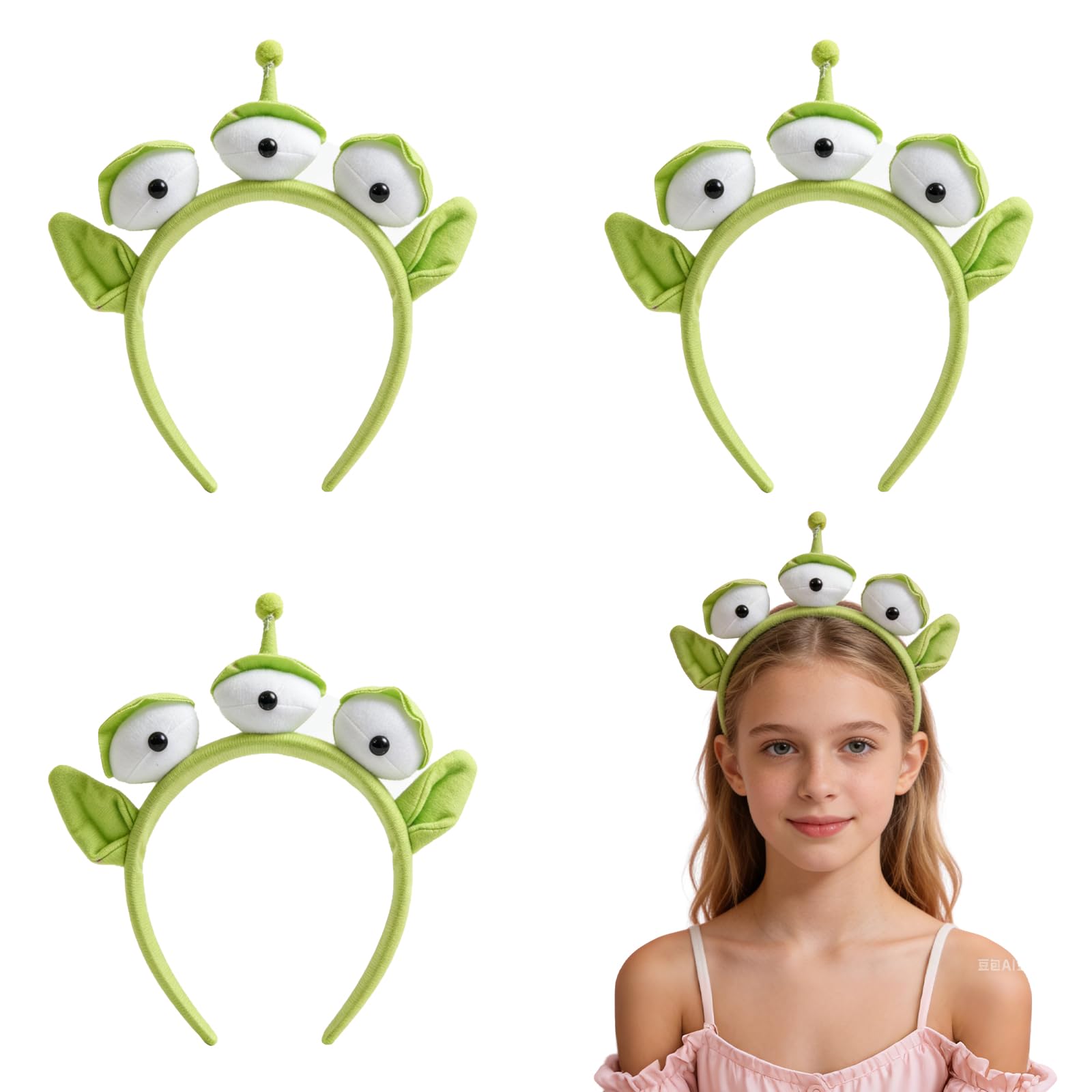 SMYJDMM Alien Headband, 3Pcs Three-Eyed Headband, Space Eyeball Hairbands Three Eyed Space Eyeball Personality Funny Anime Headwear for Halloween Carnival Fancy Dress Costume (Green)