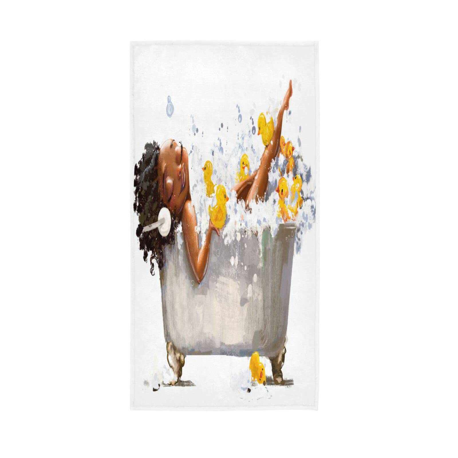 LSRCPD Young African Woman in Bath with Duck Toys Bathroom Towels, 15 x 30 Inches Decorative Hand Towels Spa Hand Towels, Guest Hand Towel