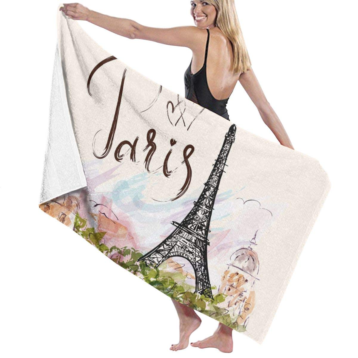 The Famous Paris Eiffel Tower Microfiber Beach Towel-Quick Dry Absorbent Lightweight Towels Blanket for Sports Travel Pool Swimming Beach Gym Bath (1)