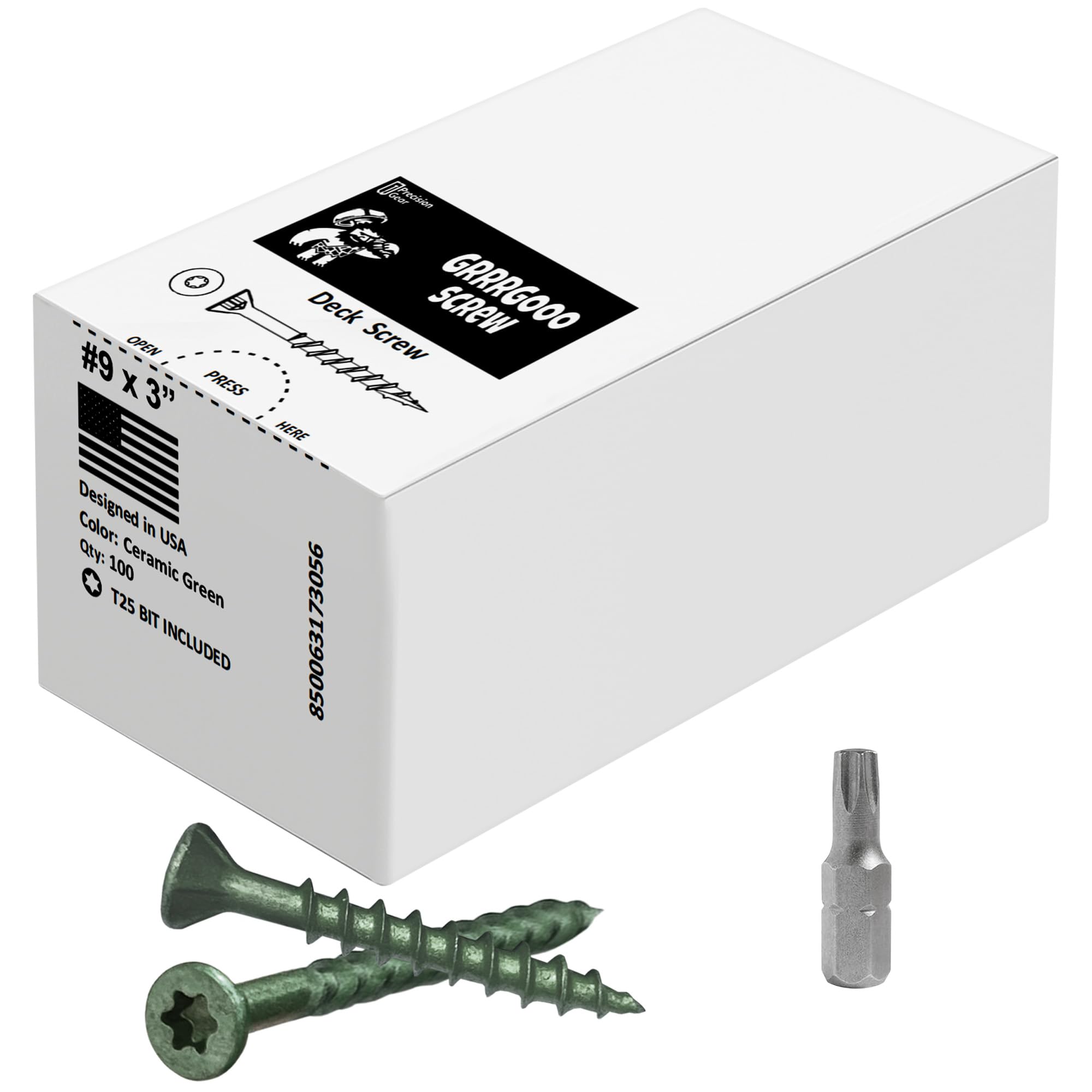 Decking Screws - #9, 3 Inch, Green, 100 Pcs Long Star Head Wood to Wood Screws - Exterior Wood Screws for Outdoor Decking, Construction, Woodworking