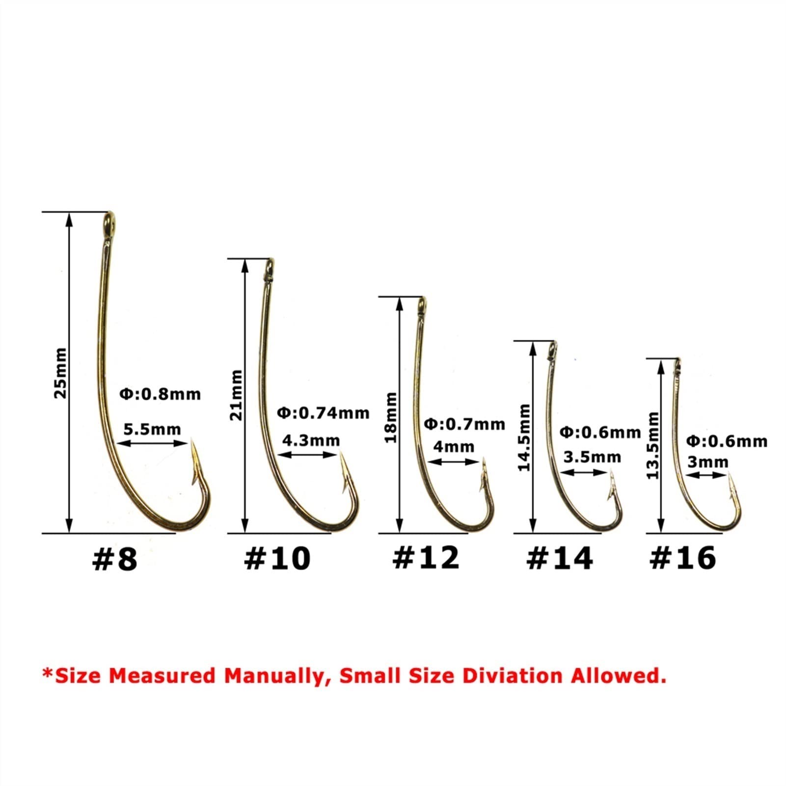 Circle Fishing Hooks 50 Pack - Long Shank Curved Fly Tying Hooks, Bronzed, Size 8 To 16 (Barbed/Barbless) - View #10