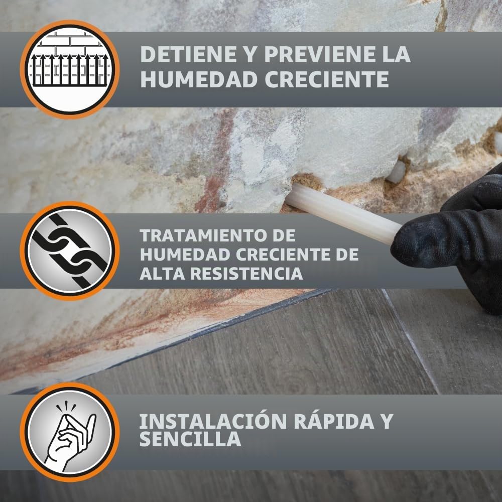 Dryrod Barritas Hidrófugas Antihumedad – Tratamiento Contra la Humedad por Capilaridad en Pared – Caja de 10 – Fácil Aplicación, Rápida Acción