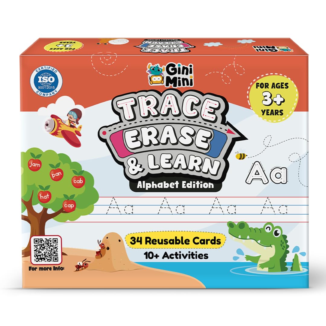 Trace Erase & Learn – 68 Pre-Writing Activity Cards for Kids 3–6 | Tracing, Counting, Play-Doh | Rewritable, Travel-Friendly, Fine Motor Skill Toy & Educational Gift Set