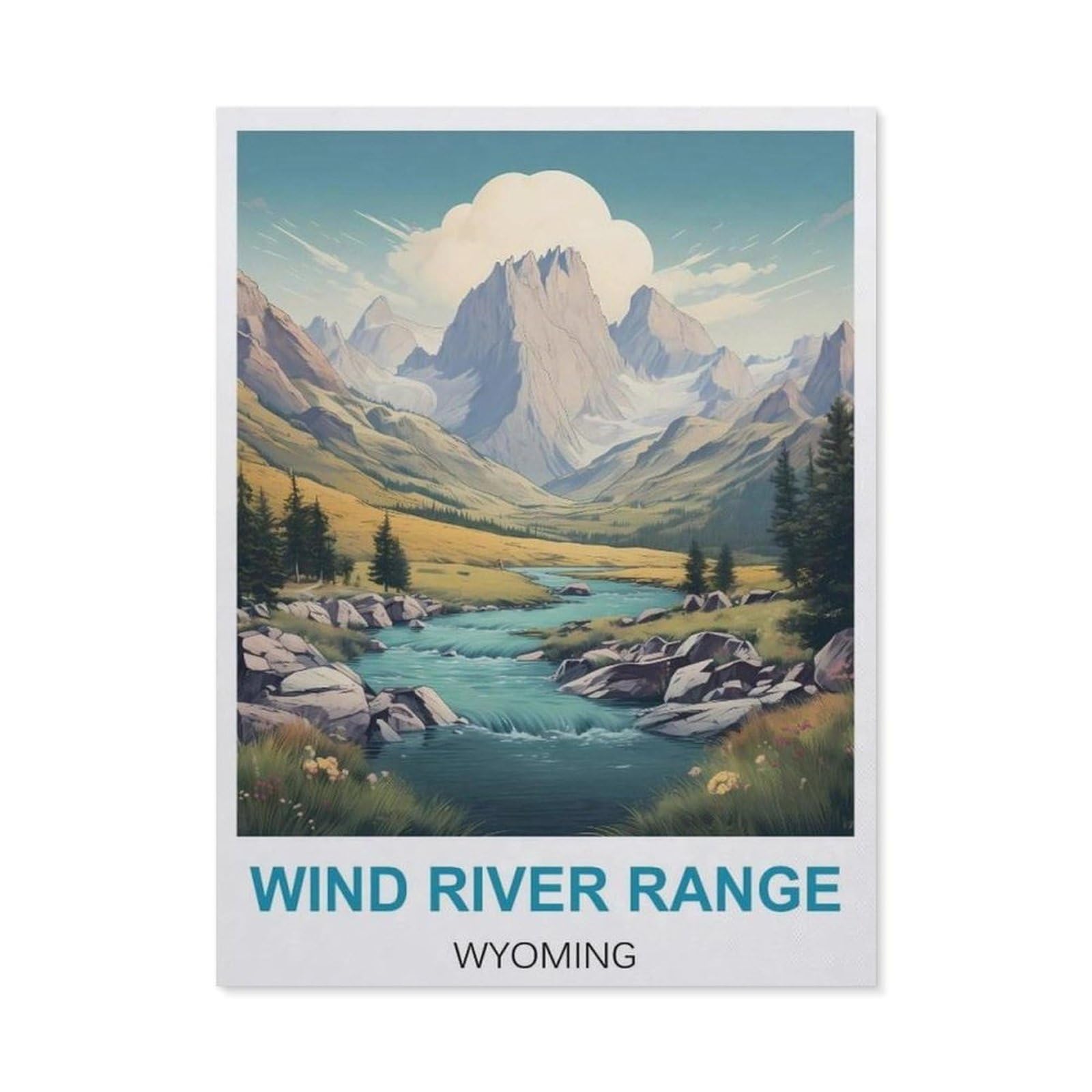 BEAYODKP Diamond Painting Kits for Adults and Kids，Wind River Range Wyoming Vintage Travel Poster，Full Drill Round Rhinestone Paint with Diamonds（30 x 40 cm/11.81 x 15.74 inches）-CB12