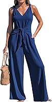CUPSHE Women's Sleeveless V-Neck Tie Knot Wide Leg Jumpsuit Romper with Pockets - Summer Outfits
