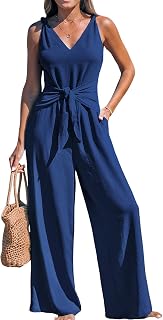 CUPSHE Women's Sleeveless V-Neck Tie Knot Wide Leg Jumpsuit Romper with Pockets - Summer Outfits