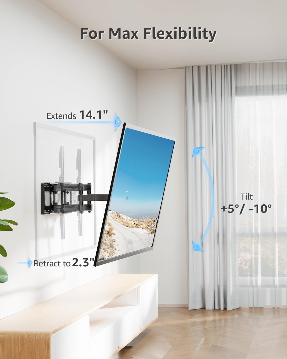 MOUNTUP MU0010 - Supporto da parete per TV a schermo piatto da 26-55 pollici e schermi curvi fino a 40 kg, supporto da parete per TV con doppio braccio articolato girevole, massimo VESA 400 x 400 mm