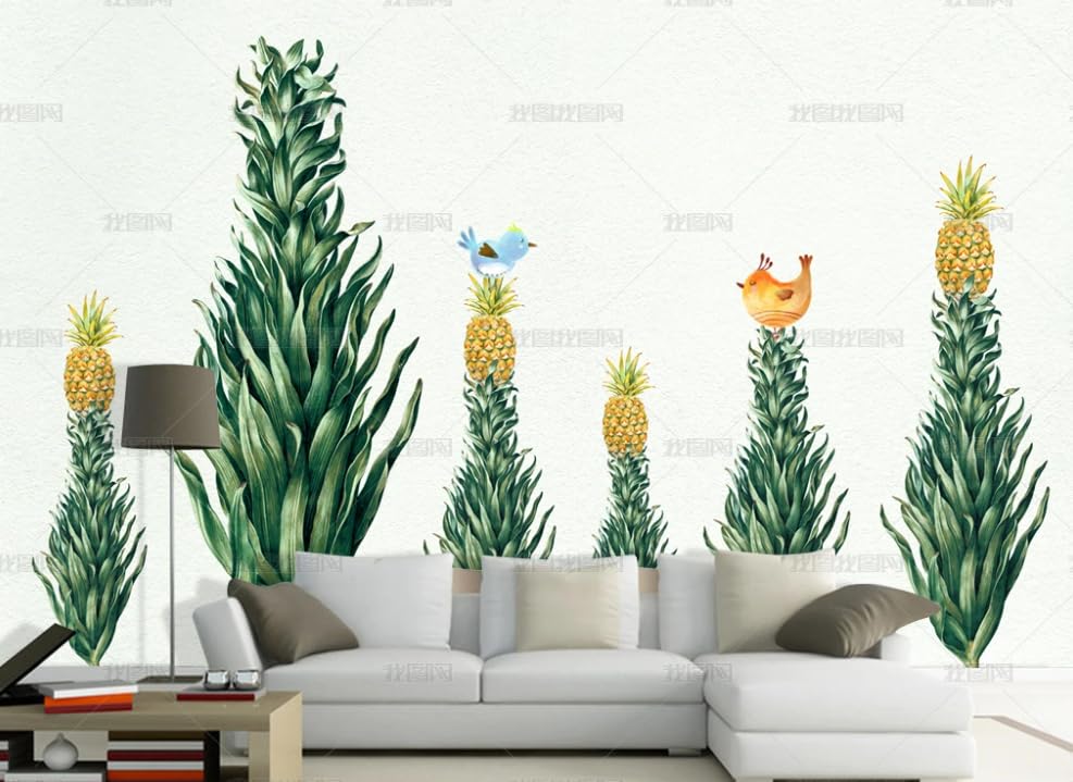 Papier peint intissé oiseau et feuille d'ananas poster mural géant salon 250x175 cm
