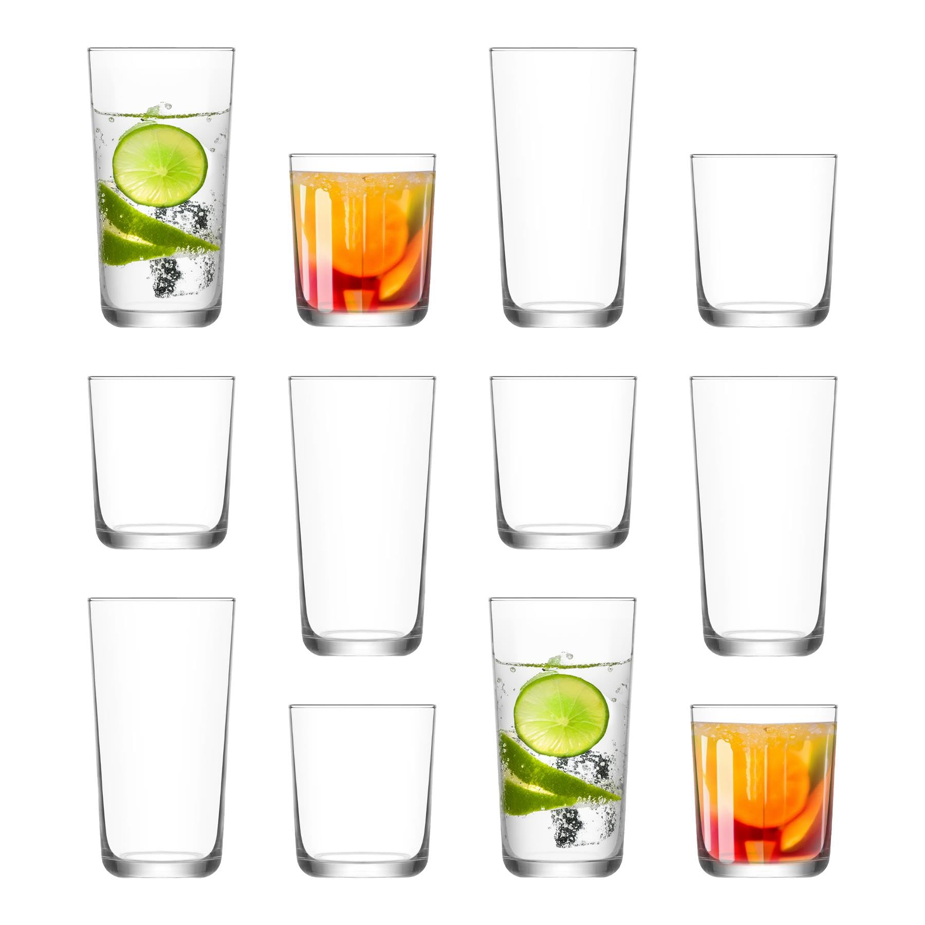 LAV12pc Clear Assos Highball Glasses & Tumblers Set - Tall Glass Water Gin Juice Cocktail Drinking Hi Ball Tumblers Glassware Set