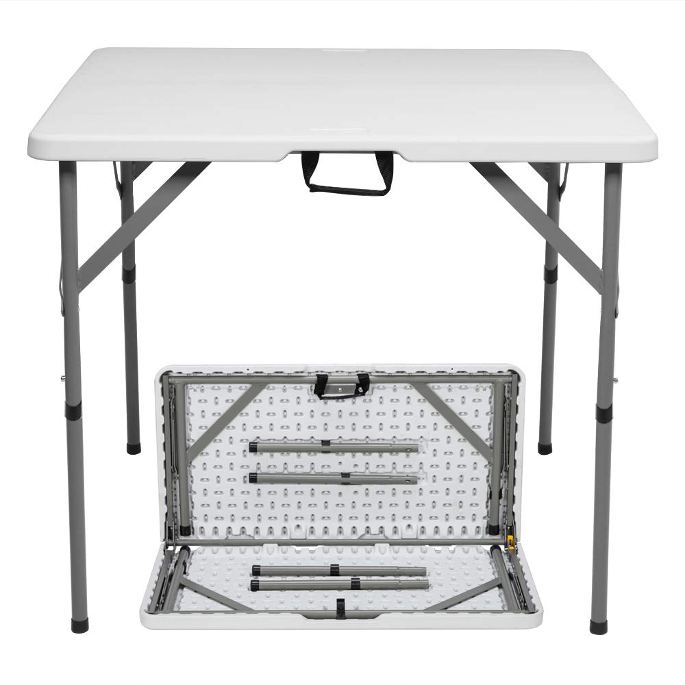 Bonnlo 34 inch Fold in Half Square Table, Potable Plastic Table for Indoor, Outdoor Use