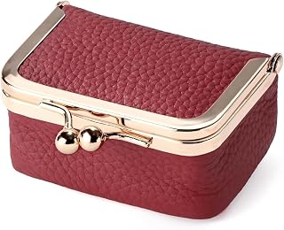 BendJoy® Small Jewelry Box with Kiss Lock - Wine Red Cowhide Ring Case | Portable Travel Organizer for Earrings, Rings and... Price In India