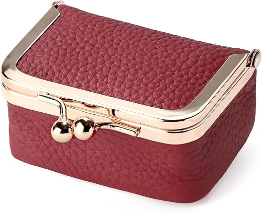 BendJoy® Small Jewelry Box with Kiss Lock - Wine Red Cowhide Ring Case | Portable Travel Organizer for Earrings, Rings and...