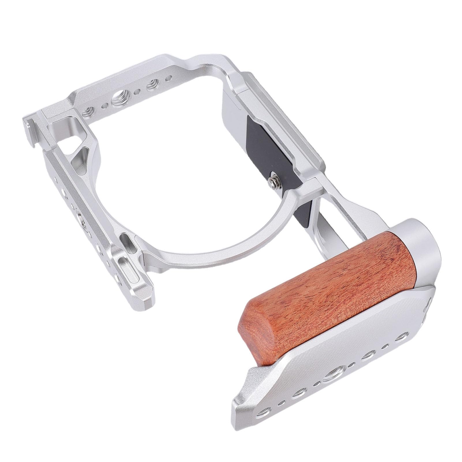 Jiawu Gabbia per Fotocamera ZR, Attrezzatura Protettiva per Produzione Video con Manico in Legno e Supporti Filettati, Realizzata in Alluminio Ad Alta Resistenza (SILVER)