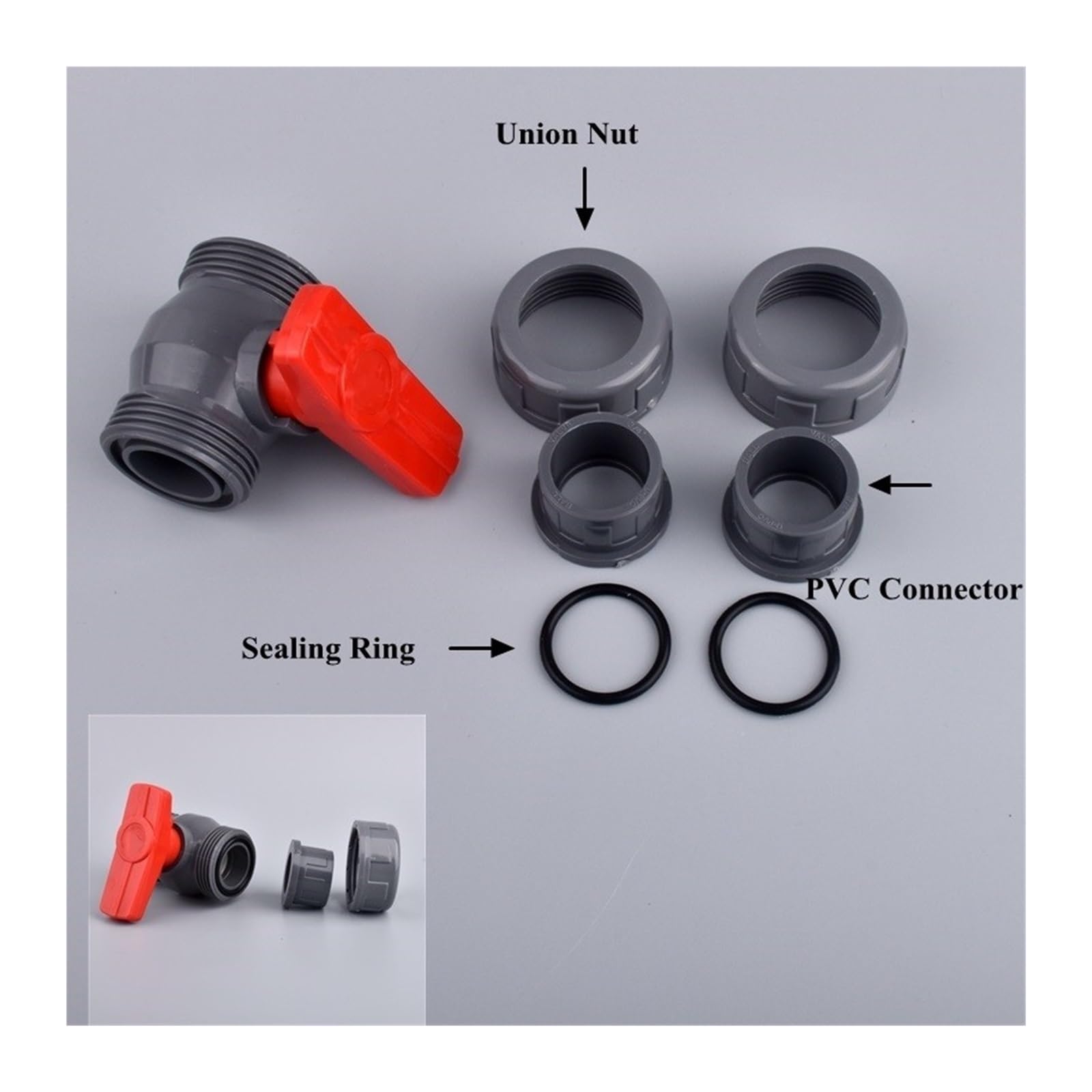 Valvola a sfera con passaggio totale, Valvola a sfera a doppia unione in PVC con connettore rapido for irrigazione da giardino(Upvc Grey Valve,ID 40 mm)
