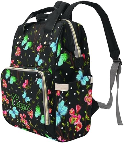 Miniatura 4 de Mochila de pañales personalizada para niñas, niños, flores japonesas, ramas, mariposas, regalo, lo mejor espaciosa bolsa de pañales impermeable para