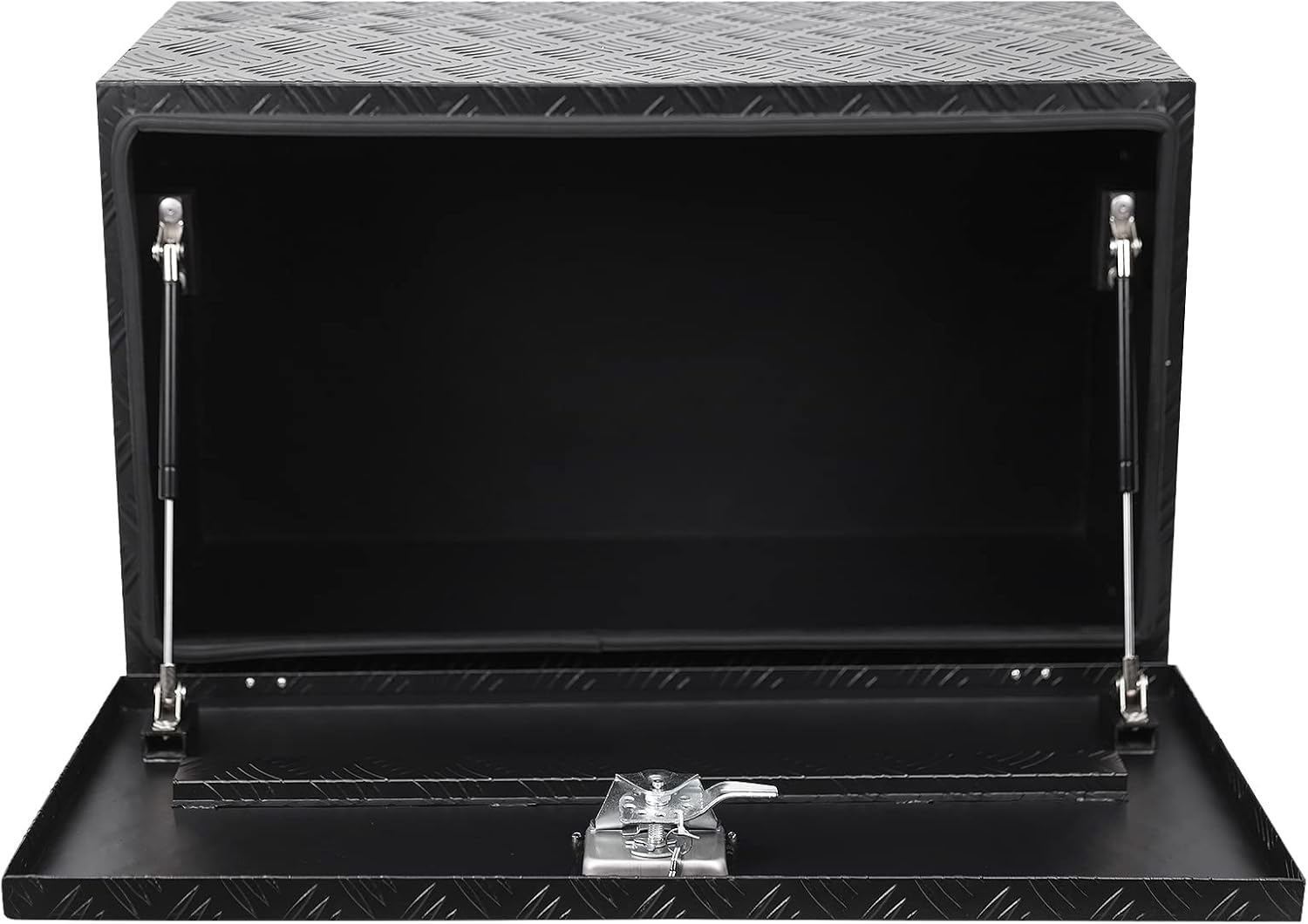 30 inch Heavy Duty Aluminum Stripes Plated Tool Box Pick Up Truck Bed Rv Trailer Toolbox Diamond Plate Underbody Box Waterproof Square Storage Organizer With Side Handle, Lock & Keys