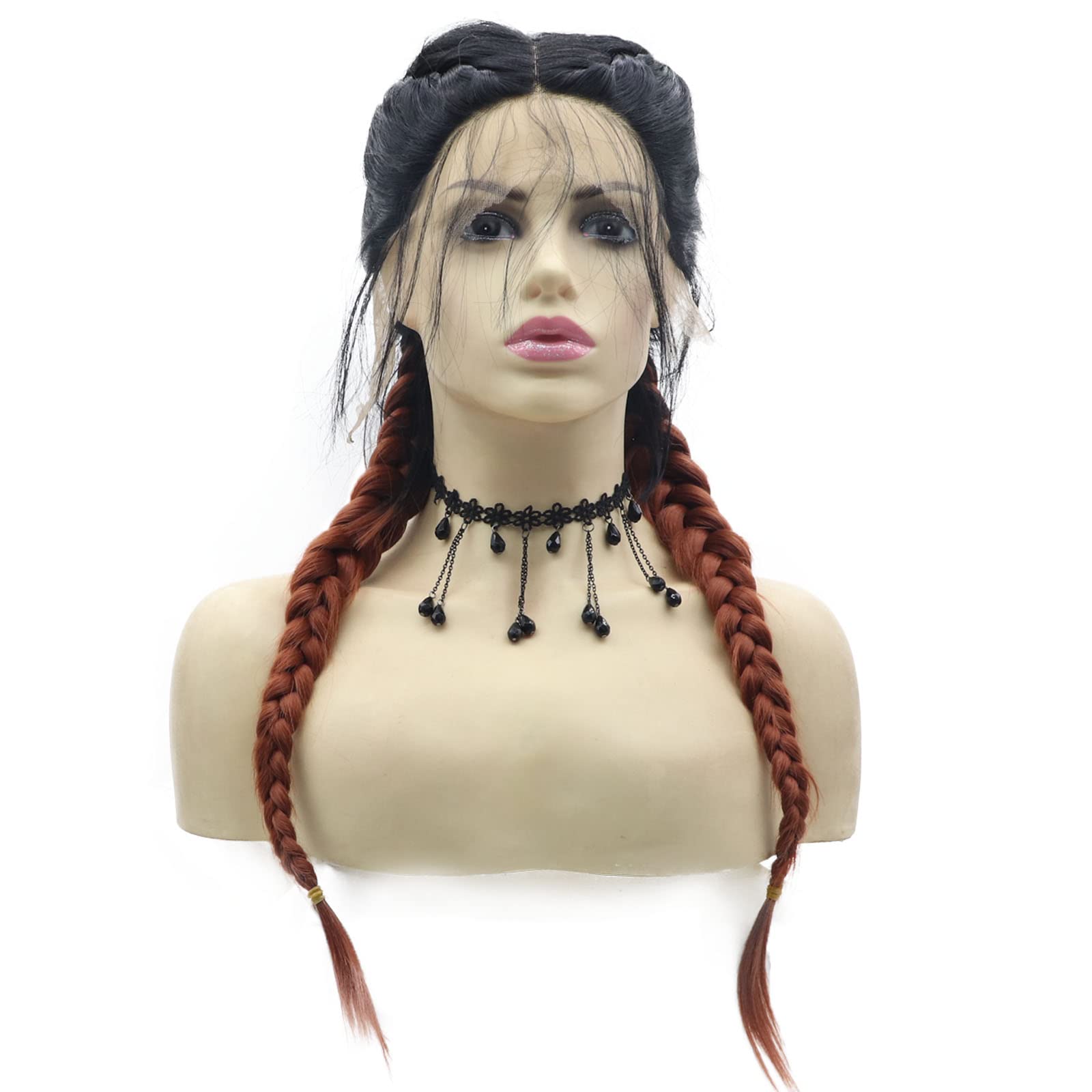 Copper Red Braided Wigs for Black Women Twist Double Box Braid Wigs Long Brown and Red Pre-Plucked Hairline Ombre Glueless Real Hair Wig Synthetic Braiding Heat Resistant Fiber Drag Cosplay 22Inch - Image 3