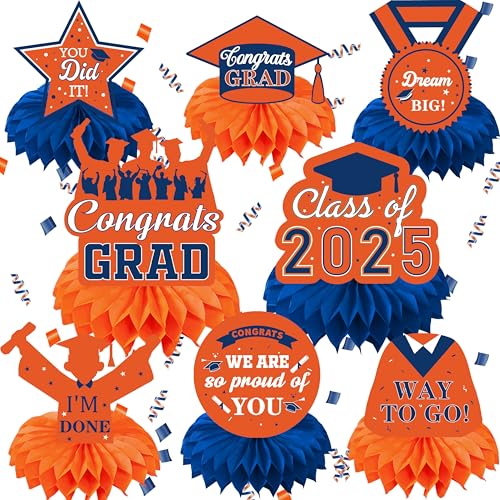 Orange and Blue Graduation Decorations Class of 2025: Graduation Centerpieces for Tables 2025 Graduation Table Decorations, Grad Table Decor for Graduate Party